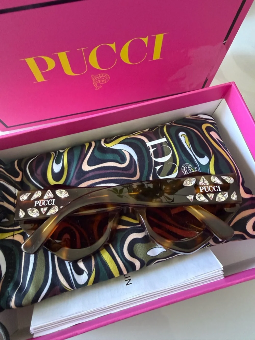 Pucci cat eye brown tortoise rhinestone sunglasses